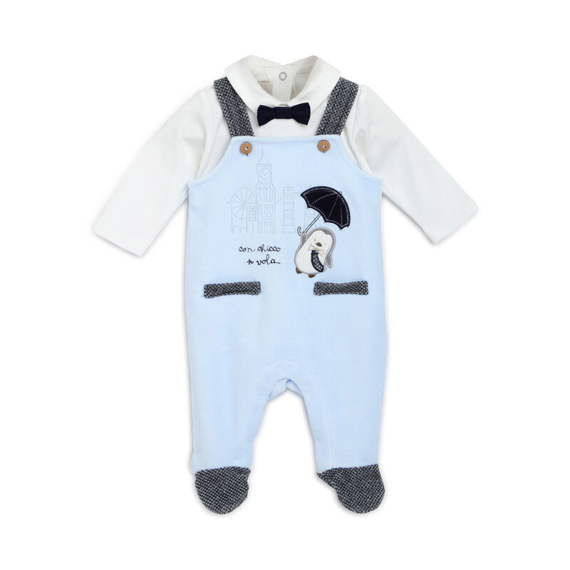 Boys Light Blue Applique Bodysuit with Long Overall image number null